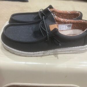 Brand new Hey Dude’s Wally washed black canvas mens 8 women’s 10 no box